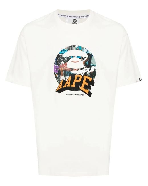 Aape By A Bathing Ape White Logo-Printed Cotton T-Shirt for men