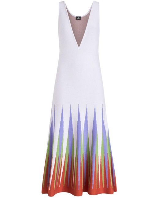 Etro White Knit-jacquard V-neck Dress