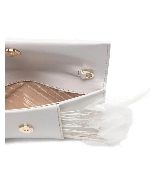 Patrizia Pepe White Feather-Trim Leather Cross Body Bag