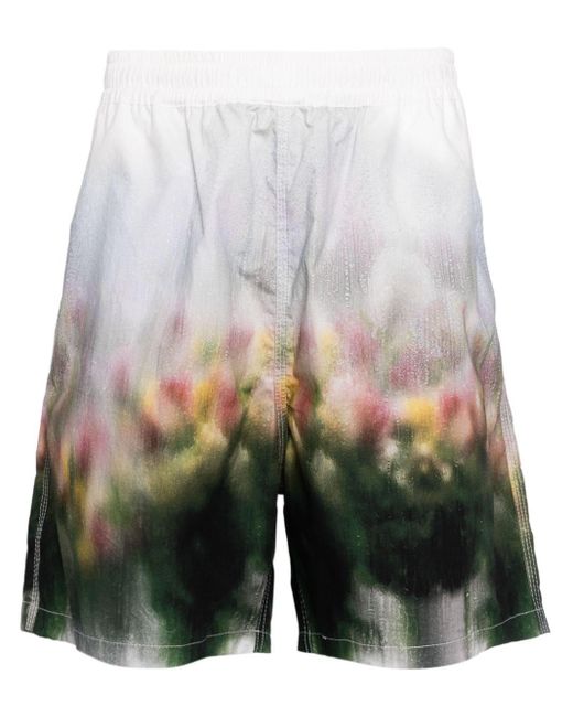 Yoshio Kubo Gray Fuzzy Flowers-print Cotton Shorts for men