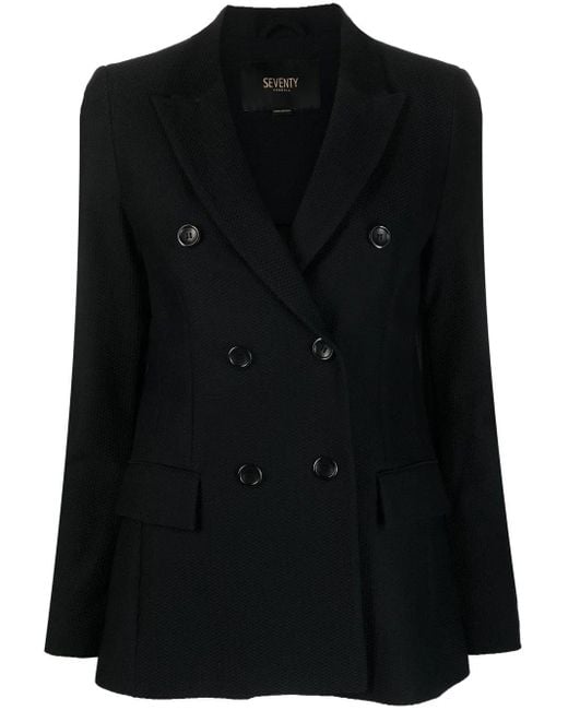 Seventy Black Double-Breasted Tailored Blazer