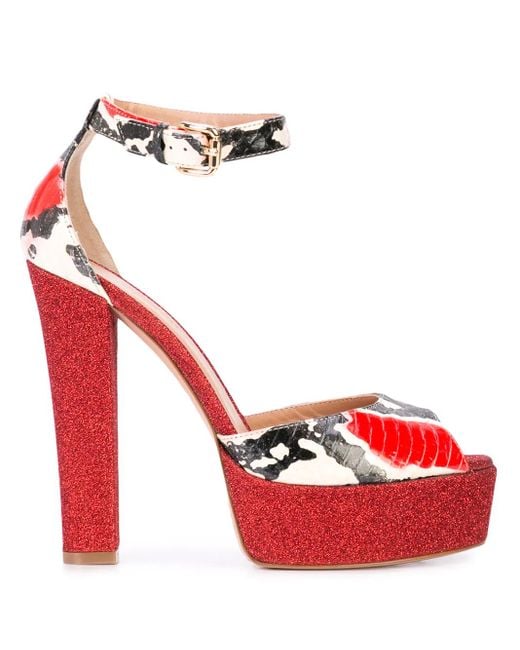 Madison Maison Red Snakeskin Effect Platform Sandals