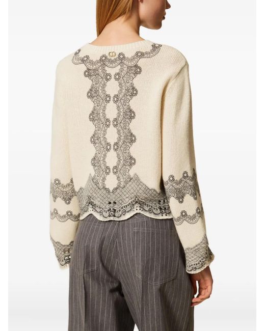 Twinset White Patterned Knitted Top