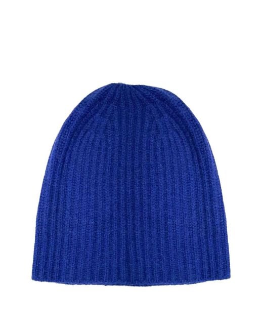 LA ROSE Blue Ribbed Beanie Hat