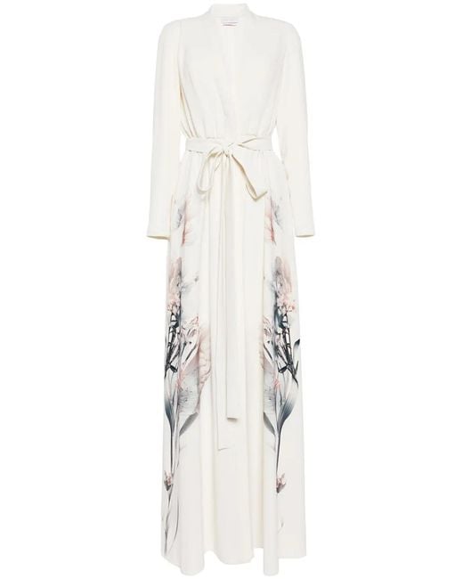 Saiid Kobeisy White Floral-Print Kaftan Dress