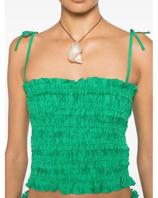 Tory Burch Green Smocked Viscose Top