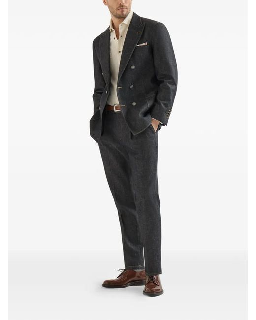 Brunello Cucinelli Gray No-Fade Lightweight Denim One-And-A-Half Breasted Deconstructed Blazer With Patch-Pockets And Metal Buttons for men