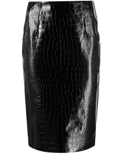 Versace Black Croco Effect Lederstiftrock