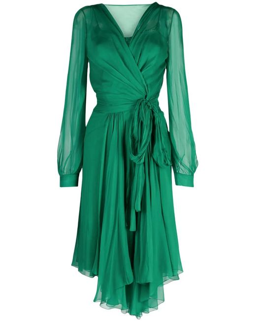 Alberta Ferretti Green Asymmetric Silk Wrap Dress