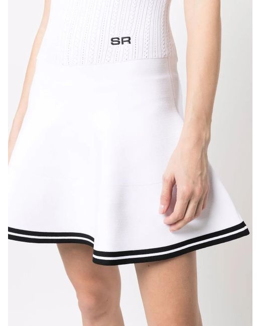 Sonia Rykiel White Pointelle Knit Fluted-Skirt Mini Dress