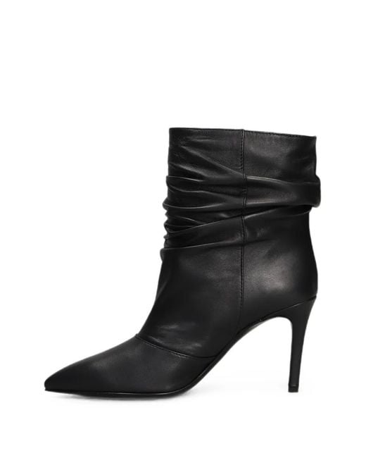 Via Roma 15 Black Ruched Pointed-Toe Ankle Boots