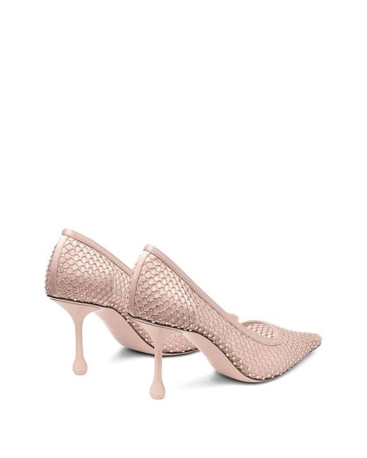 Jimmy Choo Pink 80Mm Ixia Crystal-Embellished Mesh Pumps