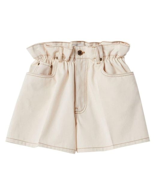 Miu Miu Natural Paperbag-waist Denim Shorts