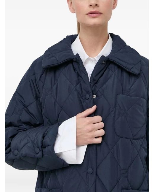Beatrice B. Blue Quilted Diamond-Pattern Coat