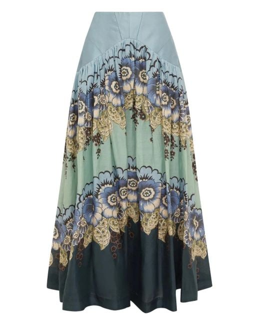 Gonna Lunga Madalena A Fiori di ALÉMAIS in Blue