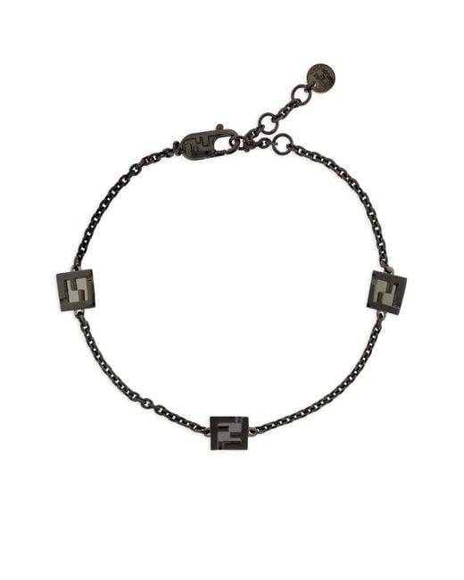 Fendi White Square-Charm Chain Bracelet for men