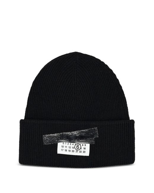 MM6 by Maison Margiela Black Ribbed Tape Cotton Beanie