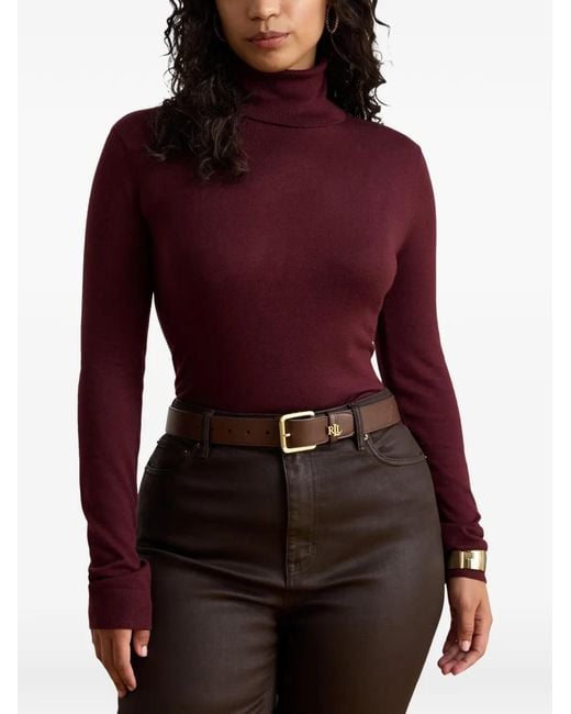 Ralph Lauren Purple Logo-Plaque Ribbed-Turtleneck Top