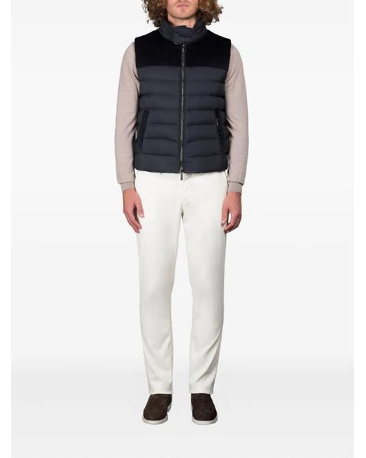 Moorer Blue Corduroy-Panel Quilted Gilet for men