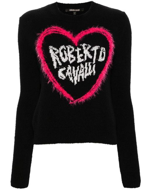 Roberto Cavalli Black Logo Intarsia-knit Jumper