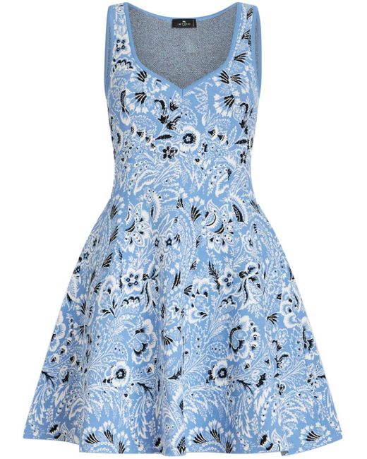 Etro Blue Paisley-jacquard Knitted Minidress