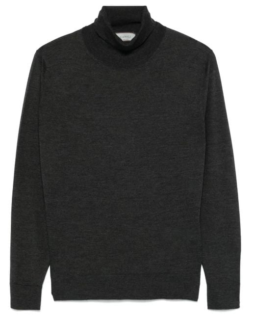 Canali Black Fine Knit Mélange Turtleneck Wool Sweater for men