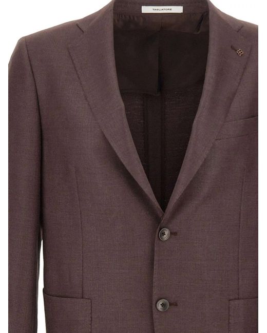 Tagliatore Brown Logo-Pin Two-Button Blazer for men