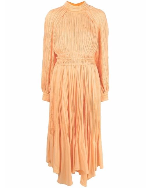 Jonathan Simkhai Magnolia Pleated Midi Dress in Orange - Lyst