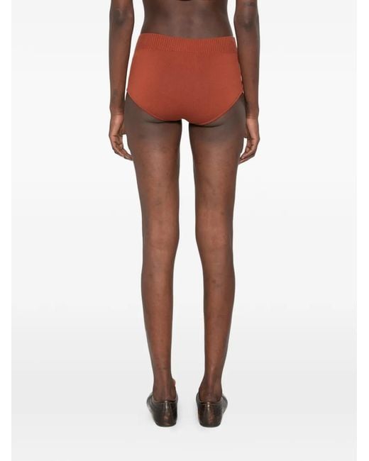 Plan C Brown Ribbed-Waist Shorts