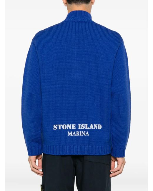 Stone Island Blue High-Neck Zip-Front Sweater for men