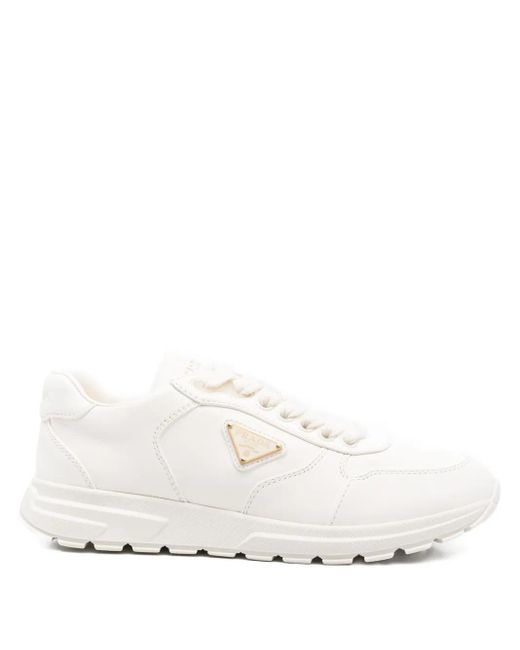 Prada White Prax 2.0 Logo-Plaque Sneakers