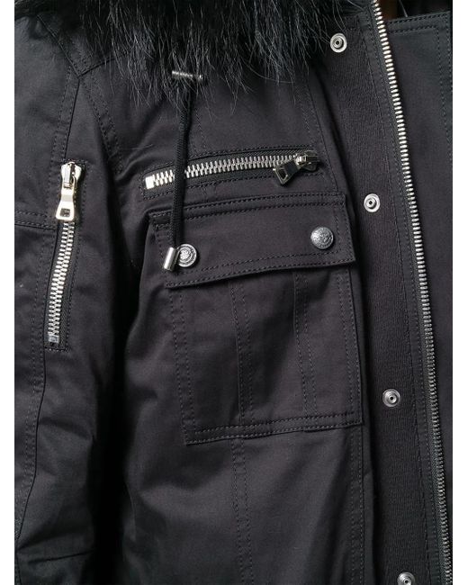 Balmain Black Faux-Fur Trim Parka for men