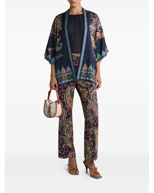 Etro Gray Floral-Paisley Bootcut Trousers