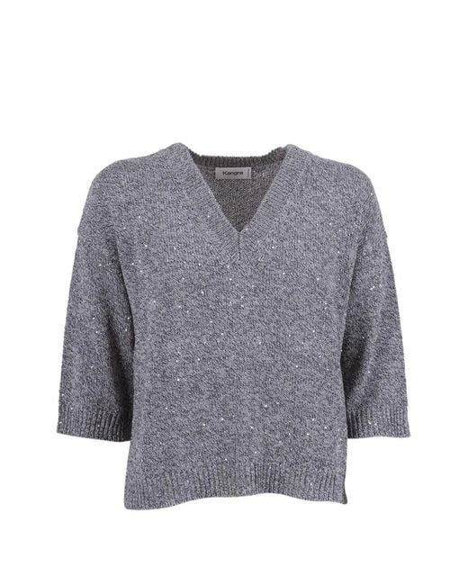 Kangra Gray Pull Orné De Sequins À Col V