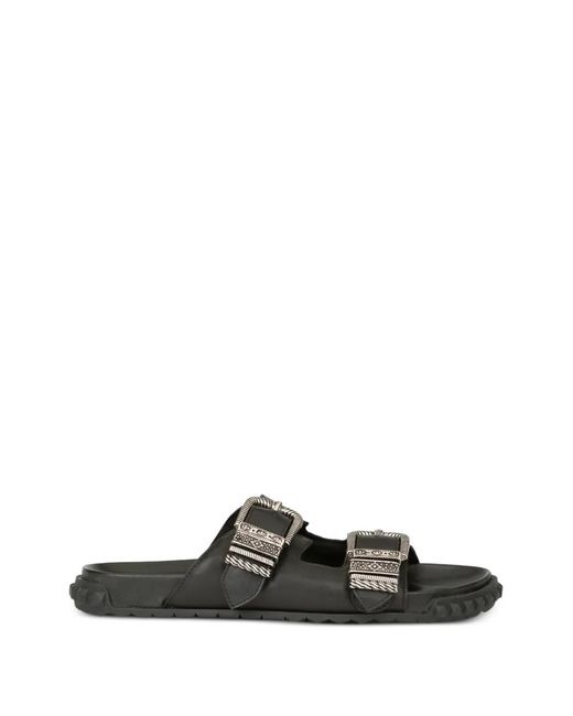 Ash Black Buckle-Strap Leather Sandals