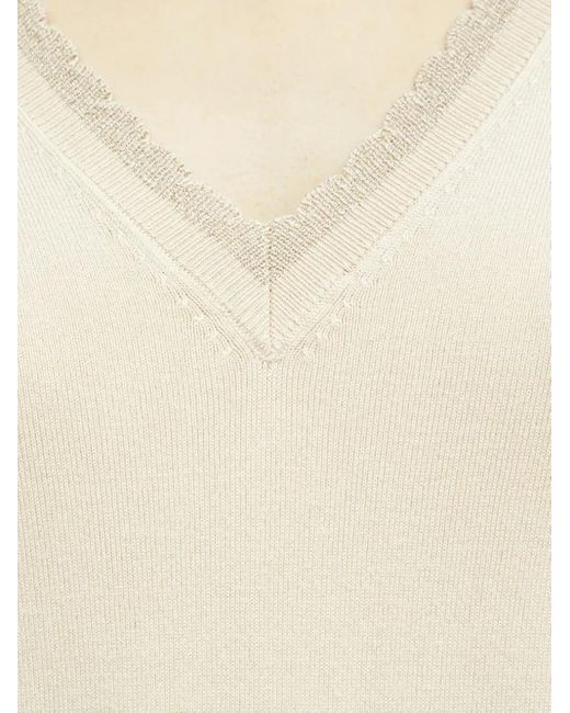 Pull Bordé De Dentelle À Col V Liu Jo en coloris Natural