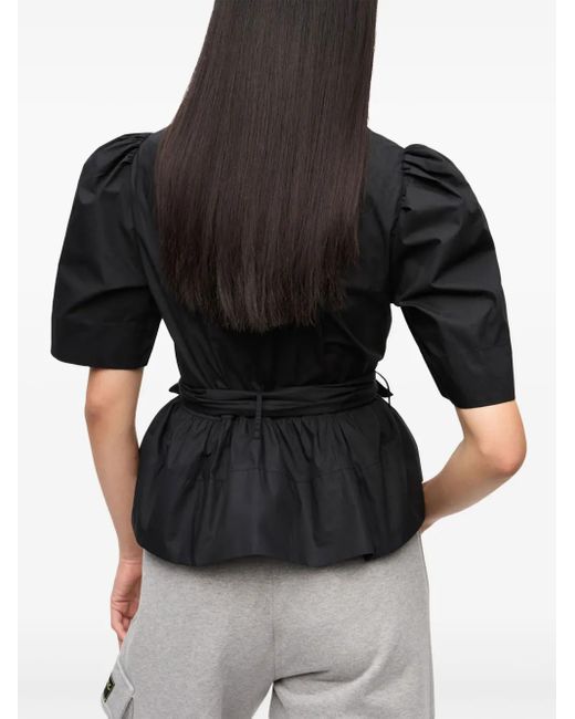 Ganni Black Blouse With Ruffles