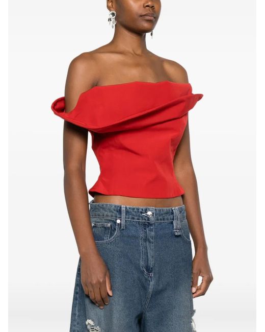 Magda Butrym Red Off-Shoulder Asymmetric Top