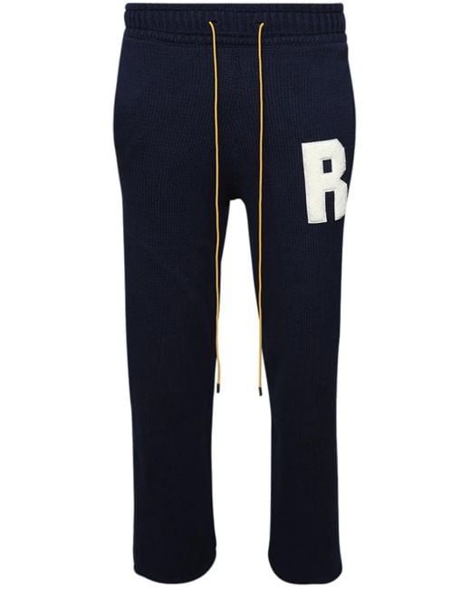 Rhude Blue Letter-Patch Drawstring Trousers for men