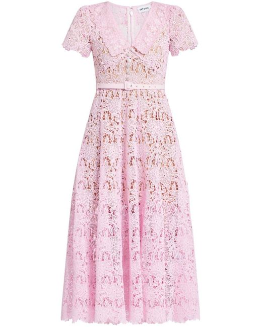 Self-Portrait Pink Guipure-lace Midi Dress