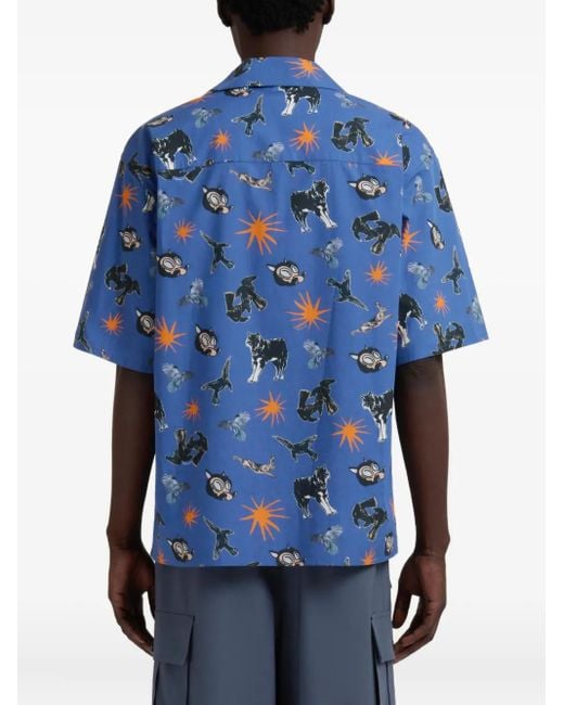 Marni Overhemd Met Grafische Print in het Blue voor heren