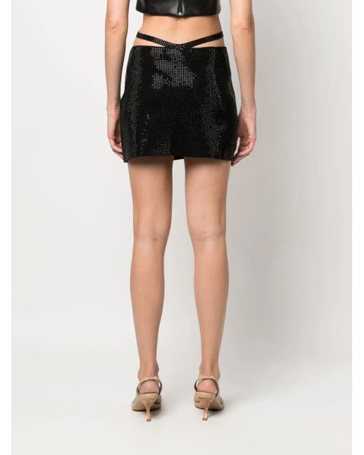 ANDREADAMO Black Rhinestone-Embellished Miniskirt