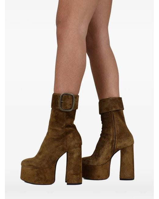 Saint Laurent Brown Billy Buckle-Detail Platform Boots