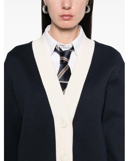 Thom Browne Blue Contrasting-Trim V-Neck Cardigan