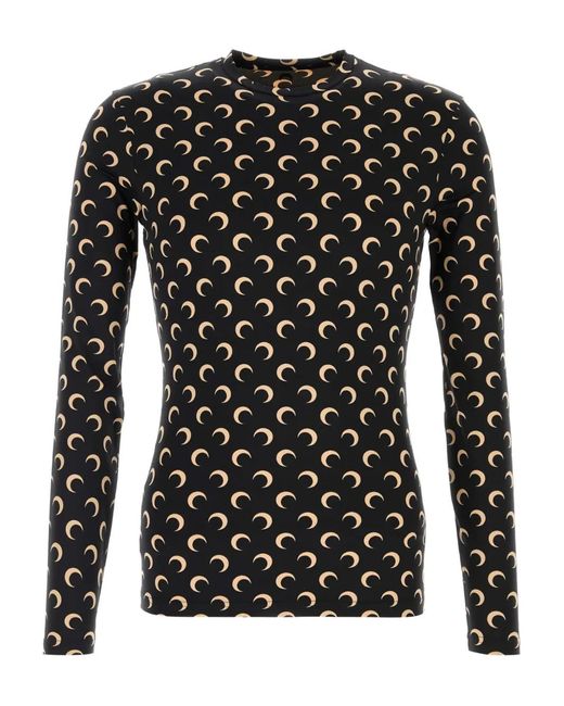 MARINE SERRE Black Printed Jersey T-Shirt for men