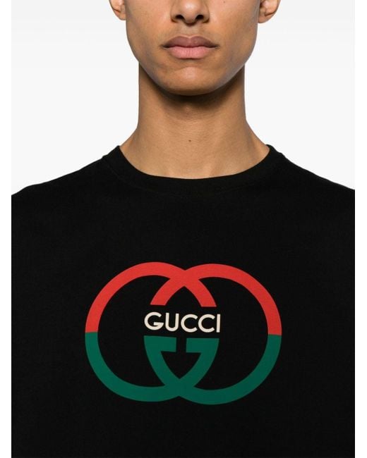 Gucci Black Interlocking G-print Crewneck Cotton-jersey T-shirt X for men