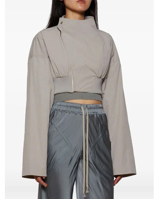 Rick Owens Gray Cropped Zip-Front Bomber Jacket