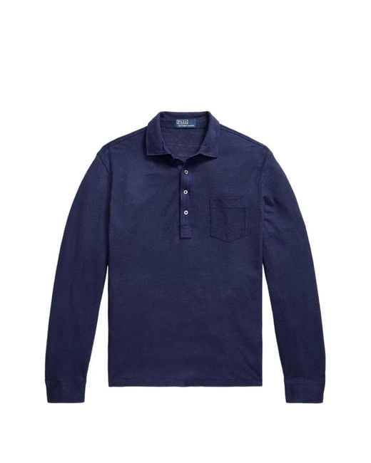 Polo Ralph Lauren Blue Long-Sleeve Linen Polo Shirt for men