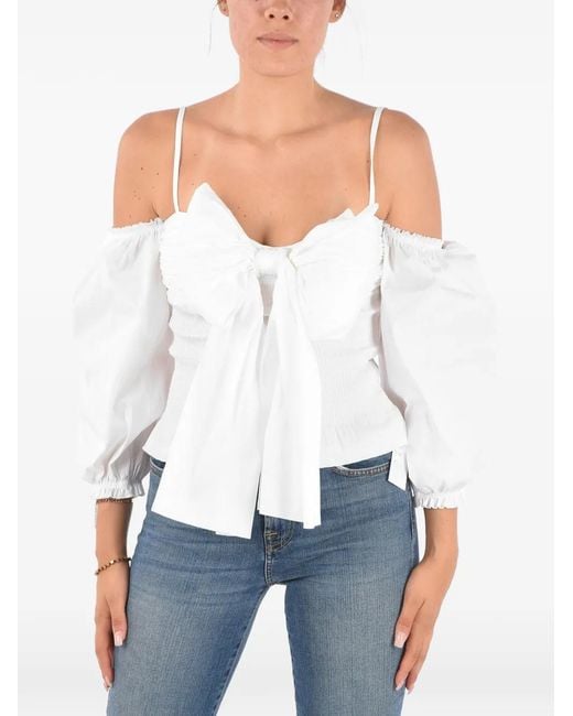 RED Valentino White Bow-Detail Cold-Shoulder Blouse