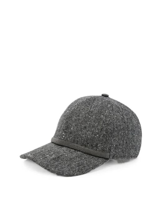 Brunello Cucinelli Gray Monili-Embellished Tweed Baseball Cap
